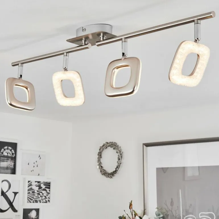 Plafonnier Villenauxe LED Chrome, Nickel mat, 4 lumières