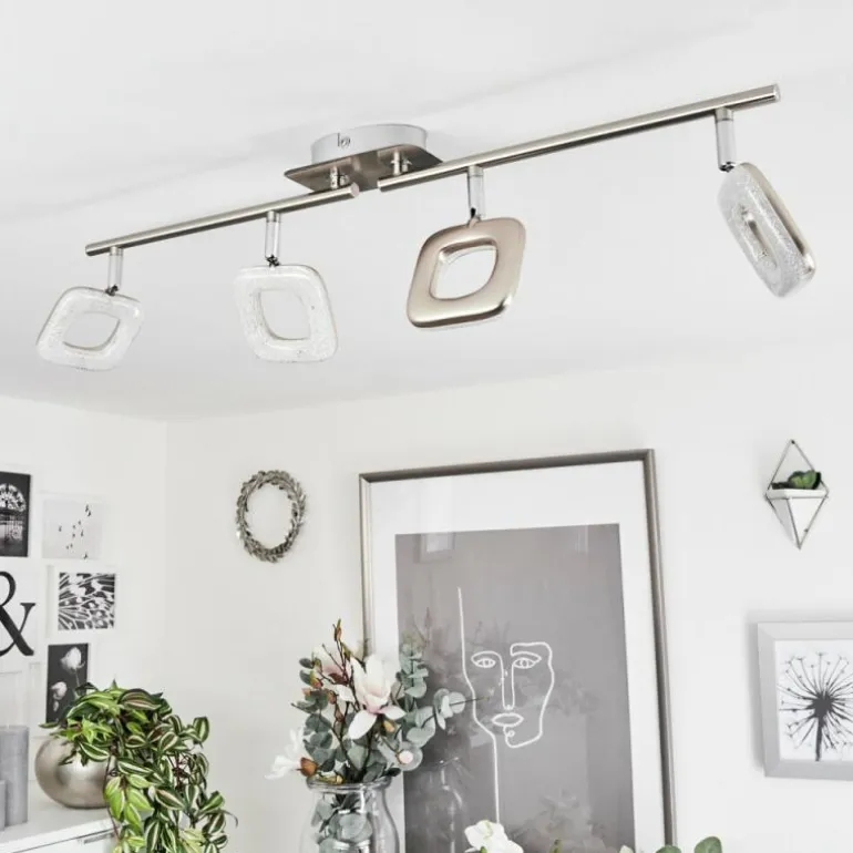 Plafonnier Villenauxe LED Chrome, Nickel mat, 4 lumières