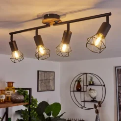 Plafonnier Baripada Bois foncé, Noir, 4 lumières