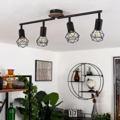 Plafonnier Baripada Bois foncé, Noir, 4 lumières