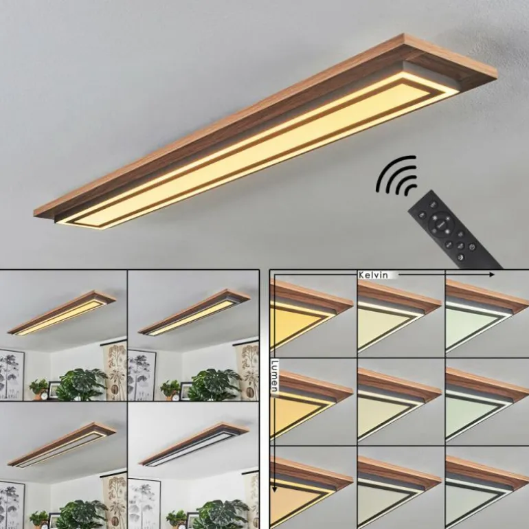 Plafonnier Blandford LED Brun, Couleur bois, Noir, 2 lumières, Télécommandes