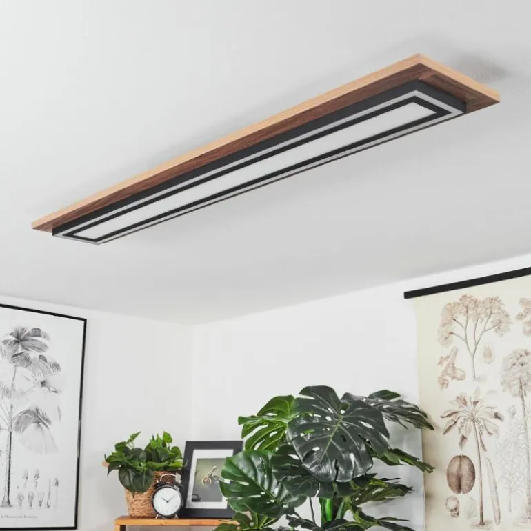 Plafonnier Blandford LED Brun, Couleur bois, Noir, 2 lumières, Télécommandes