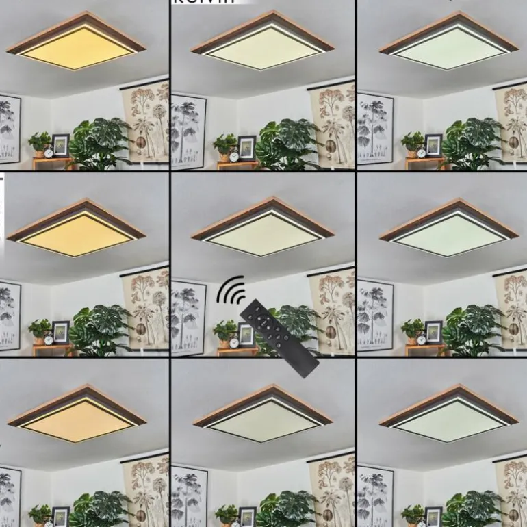 Plafonnier Blandford LED Brun, Couleur bois, 2 lumières, Télécommandes