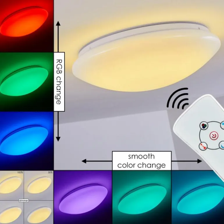Plafonnier Brighton LED Blanc, 1 lumière, Télécommandes, Changeur de couleurs