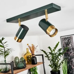 Plafonnier Campanas Vert, Laiton, 2 lumières
