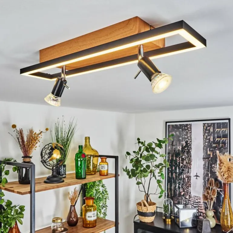 Plafonnier Deadwood LED Brun, Chrome, Couleur bois, 3 lumières