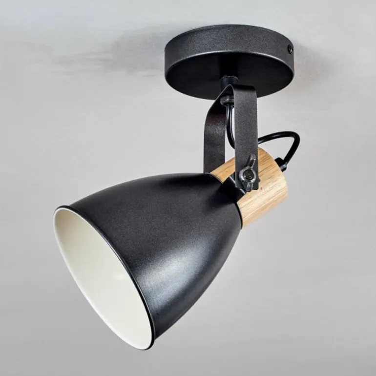 Plafonnier Elm Anthracite, Bois clair, 1 lumière