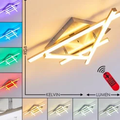 Plafonnier Eriz LED Nickel mat, 4 lumières, Télécommandes, Changeur de couleurs