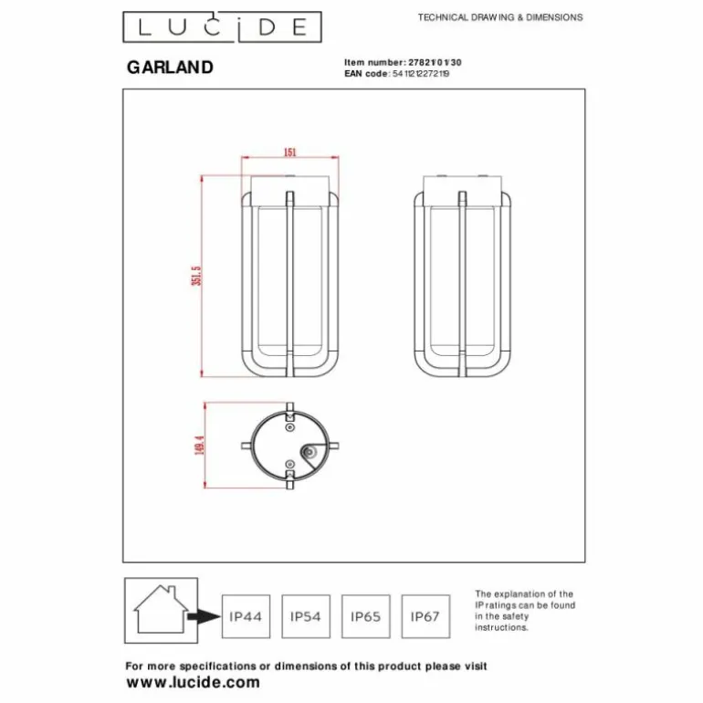 plafonnier extérieur Lucide GARLAND Noir, 1 lumière