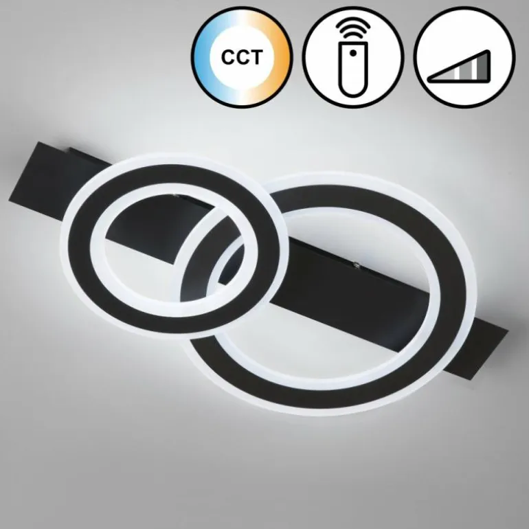 Plafonnier Fischer & Honsel Circle LED Noir, 1 lumière, Télécommandes