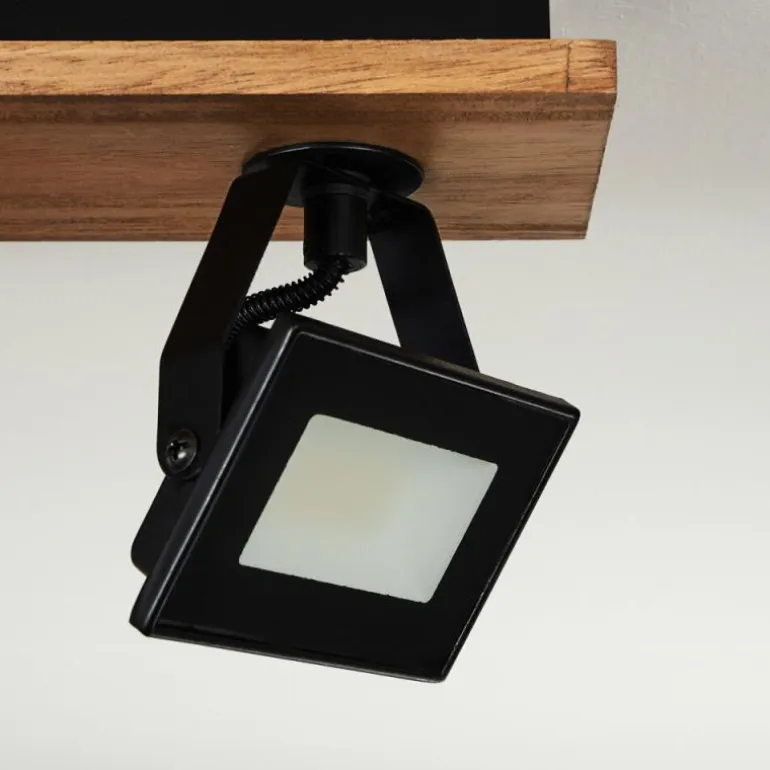 Plafonnier Giresta LED Bois foncé, Noir, 4 lumières