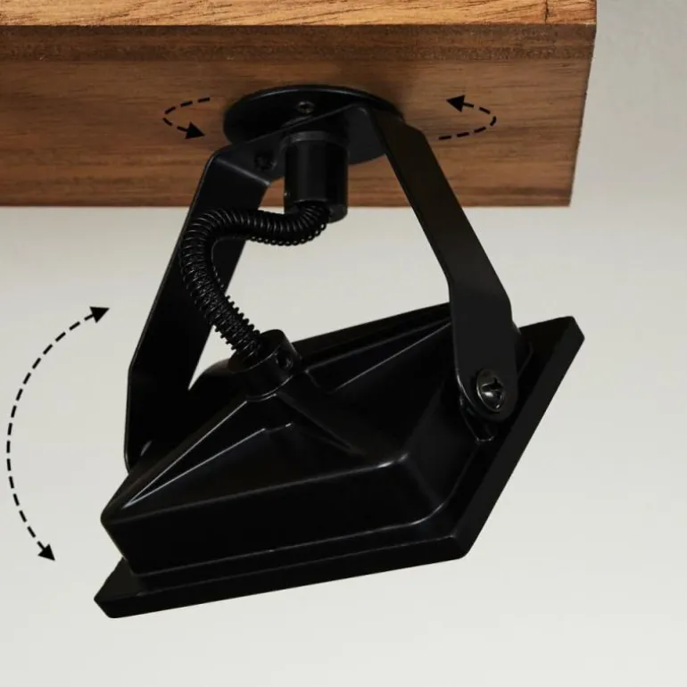 Plafonnier Giresta LED Bois foncé, Noir, 4 lumières