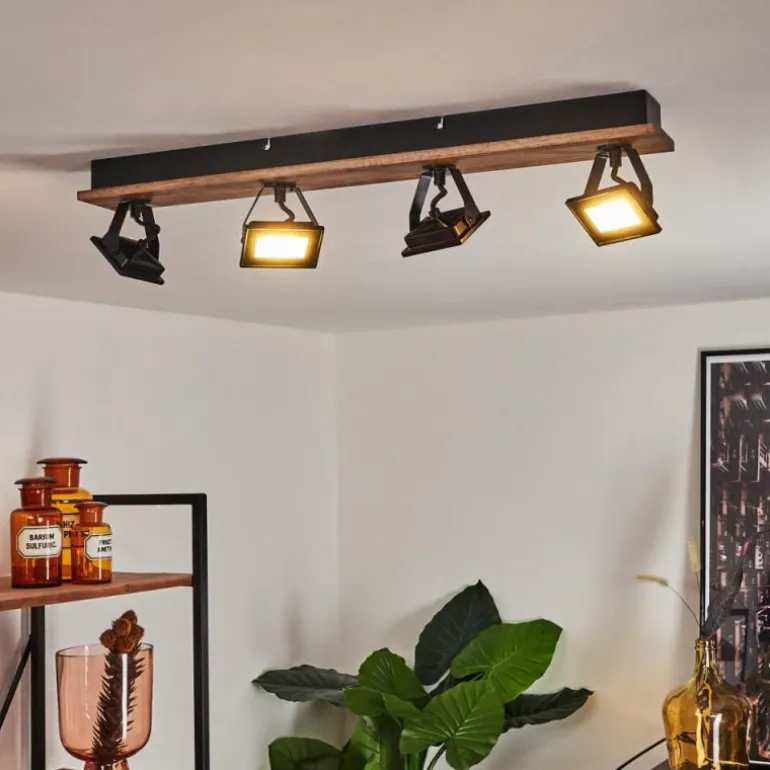 Plafonnier Giresta LED Bois foncé, Noir, 4 lumières