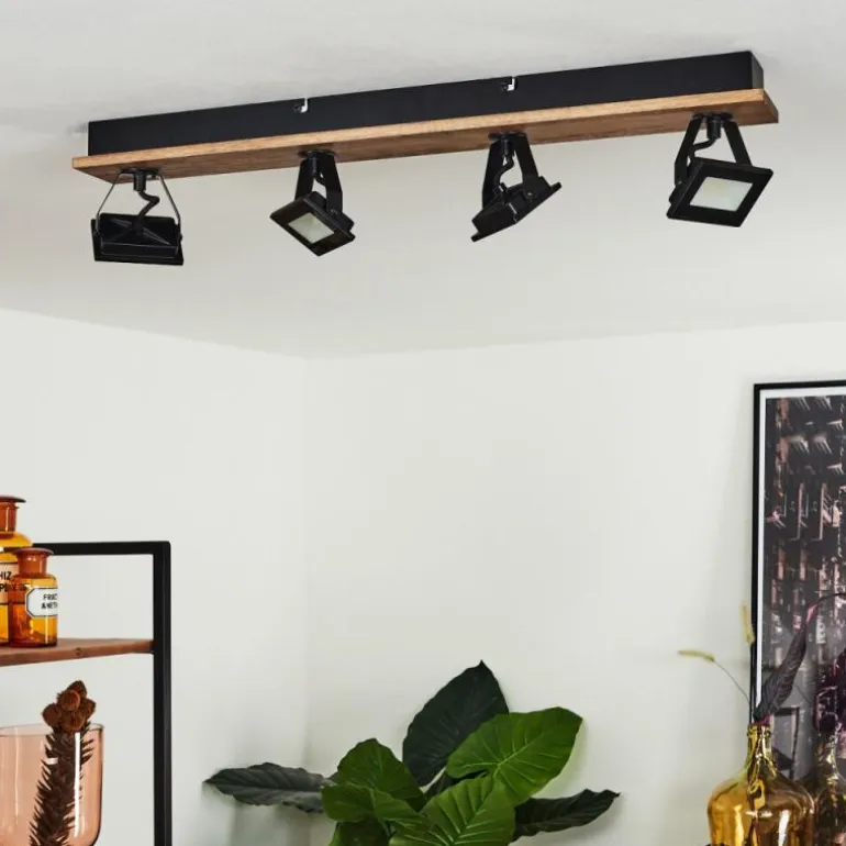 Plafonnier Giresta LED Bois foncé, Noir, 4 lumières