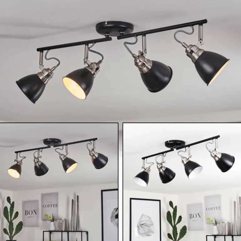 Plafonnier Gralingen Nickel mat, Noir, 4 lumières