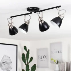 Plafonnier Gralingen Nickel mat, Noir, 4 lumières