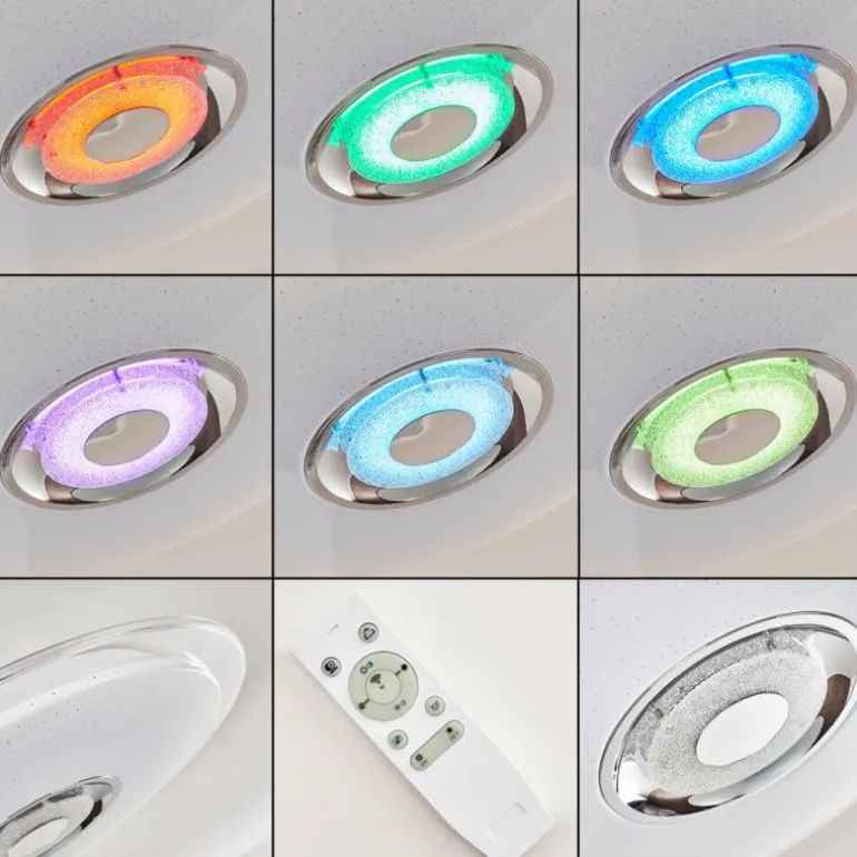 Plafonnier Haderup LED Chrome, Blanc, 1 lumière, Télécommandes, Changeur de couleurs