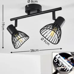 Plafonnier Holbol Noir, 2 lumières