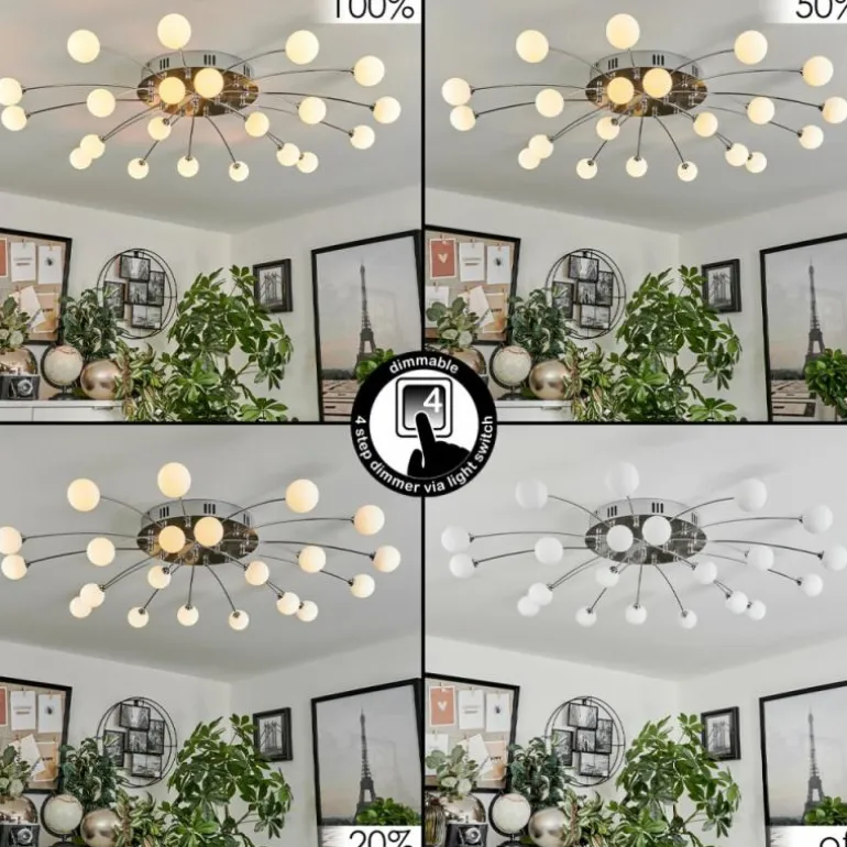 Plafonnier Lacosse LED Chrome, Nickel mat, 21 lumières
