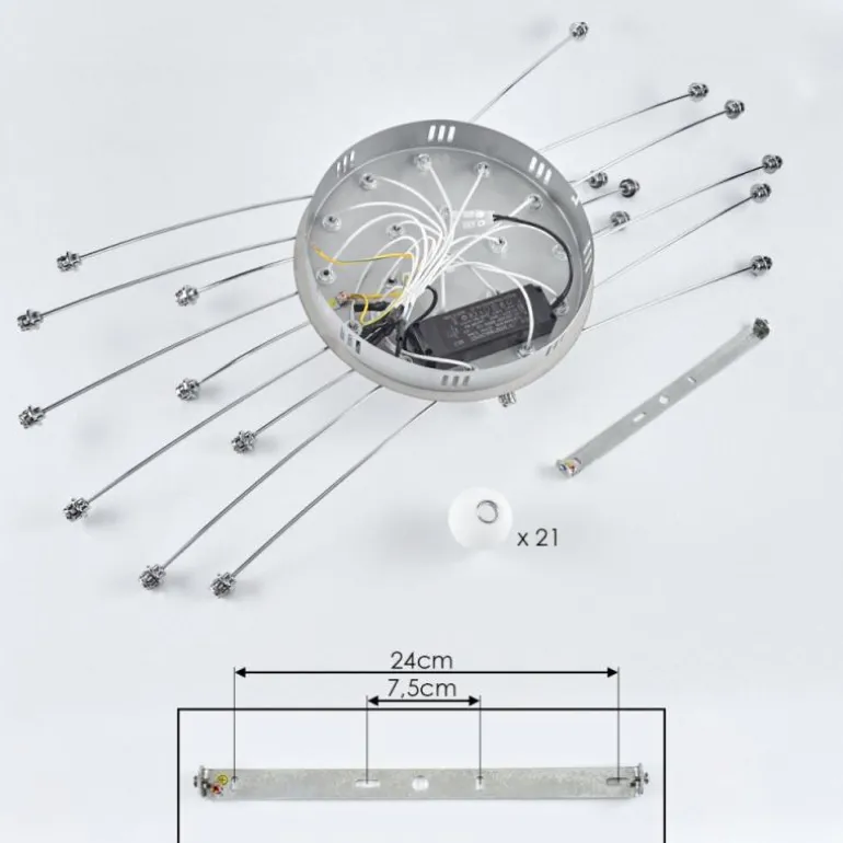 Plafonnier Lacosse LED Chrome, Nickel mat, 21 lumières