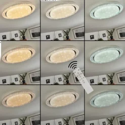 Plafonnier Laganadi LED Chrome, 1 lumière, Télécommandes, Changeur de couleurs