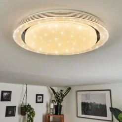 Plafonnier Laganadi LED Chrome, 1 lumière, Télécommandes, Changeur de couleurs
