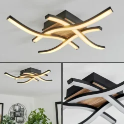 Plafonnier Letala LED Couleur bois, 4 lumières