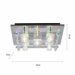 Plafonnier Leuchten-Direkt KEMAL2.0 LED Acier brossé, 68 lumières, Télécommandes, Changeur de couleurs