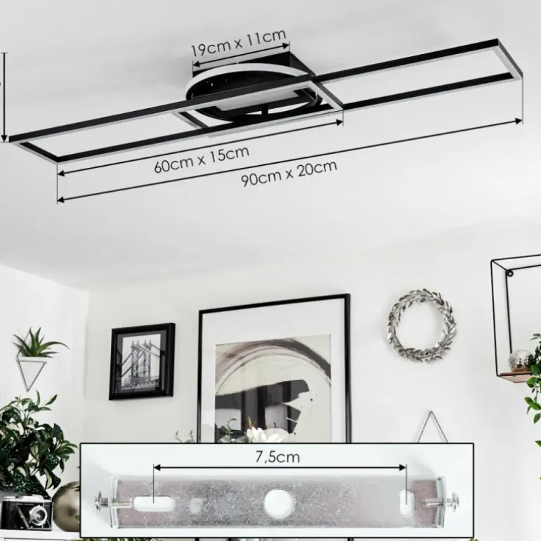 Plafonnier Lillavois LED Noir, 1 lumière, Télécommandes