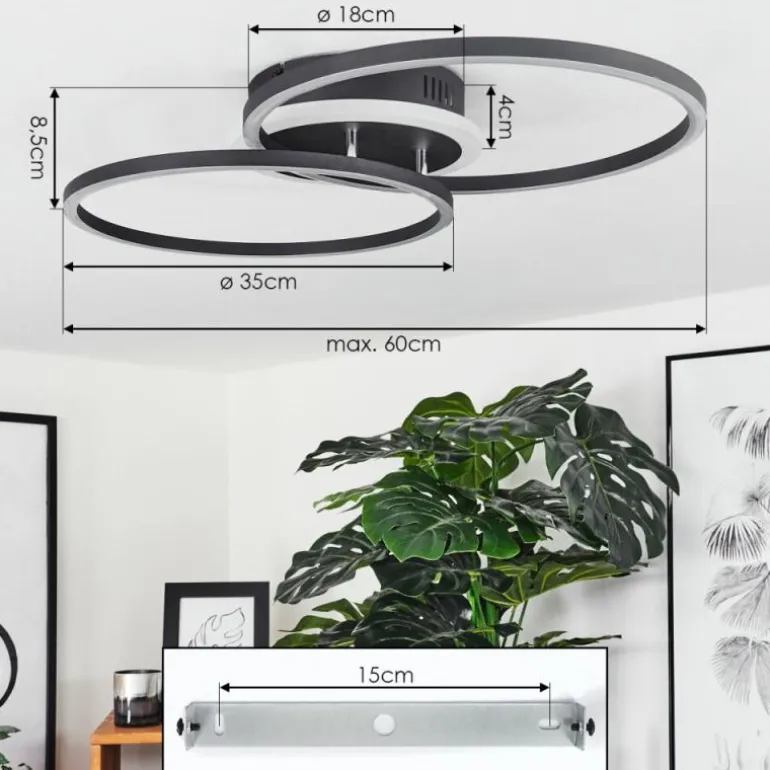 Plafonnier Lithgow LED Noir, 2 lumières, Télécommandes, Changeur de couleurs