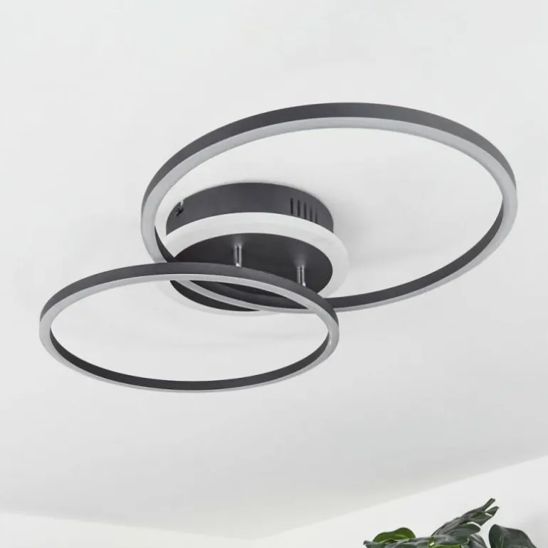 Plafonnier Lithgow LED Noir, 2 lumières, Télécommandes, Changeur de couleurs