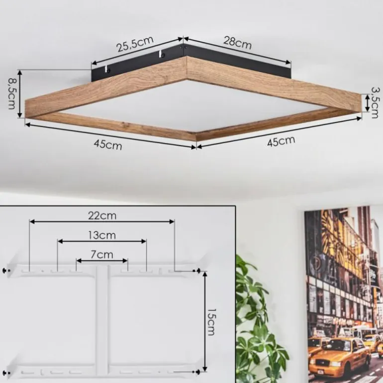 Plafonnier Longvic LED Brun, Couleur bois, Noir, 1 lumière, Télécommandes