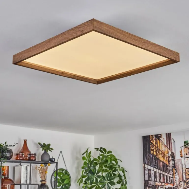 Plafonnier Longvic LED Brun, Couleur bois, Noir, 1 lumière, Télécommandes