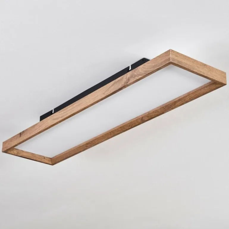 Plafonnier Longvic LED Brun, Couleur bois, Noir, 1 lumière, Télécommandes