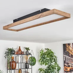 Plafonnier Longvic LED Brun, Couleur bois, Noir, 1 lumière, Télécommandes