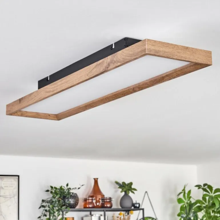 Plafonnier Longvic LED Brun, Couleur bois, Noir, 1 lumière