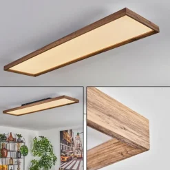 Plafonnier Longvic LED Couleur bois, Noir, 1 lumière