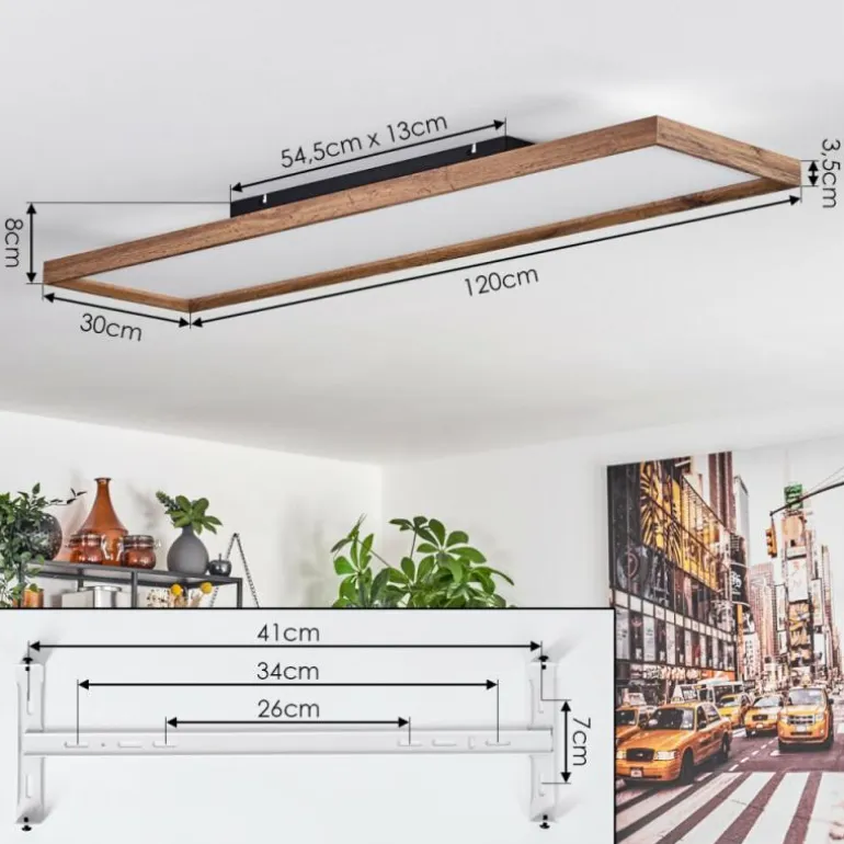 Plafonnier Longvic LED Couleur bois, Noir, 1 lumière