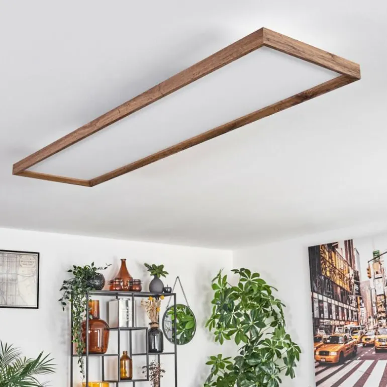 Plafonnier Longvic LED Couleur bois, Noir, 1 lumière
