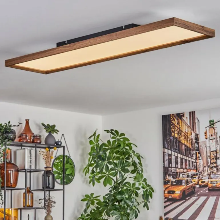 Plafonnier Longvic LED Couleur bois, Noir, 1 lumière