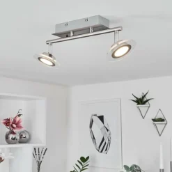 Plafonnier Marsen LED Chrome, Nickel mat, 2 lumières, Télécommandes, Changeur de couleurs