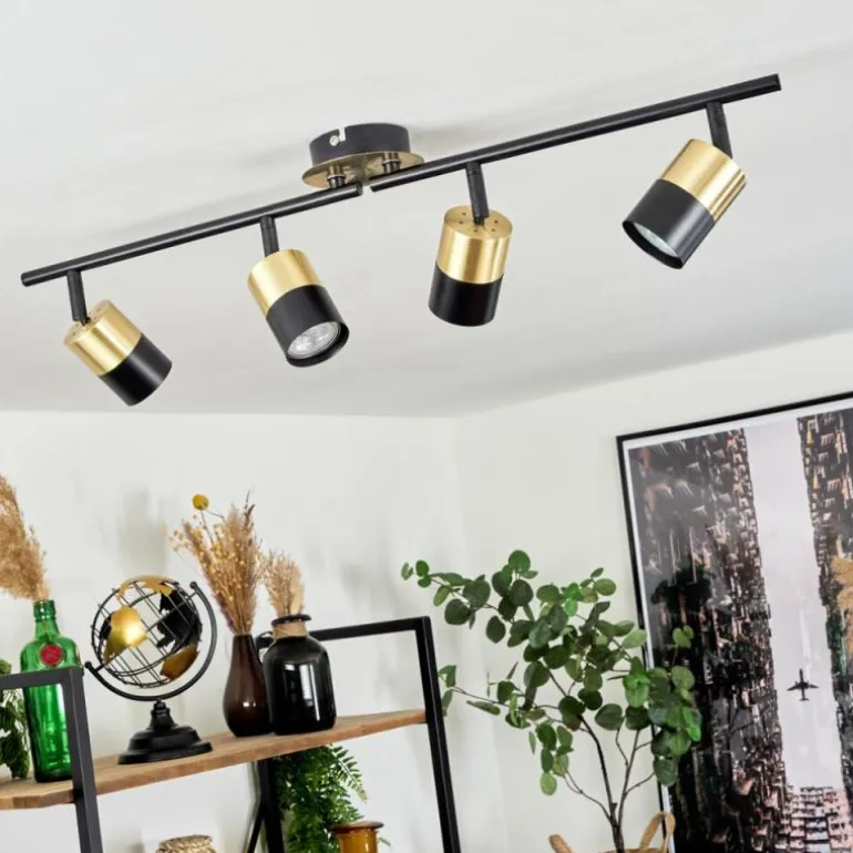Plafonnier Neftenbach Laiton, Noir, 4 lumières