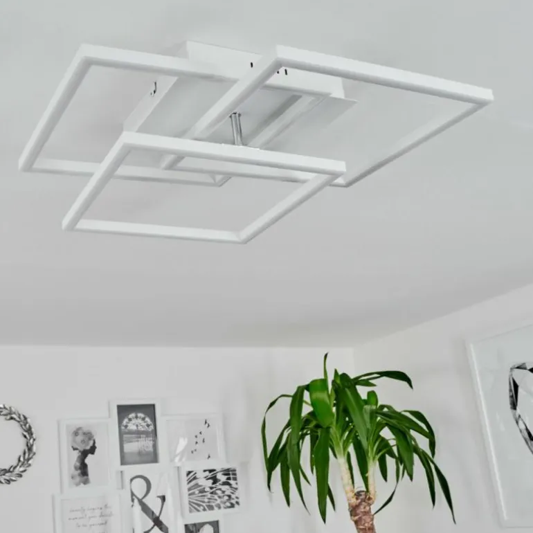 Plafonnier Oberegg LED Chrome, Blanc, 1 lumière, Télécommandes