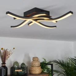 Plafonnier Odda LED Couleur bois, Noir, 4 lumières