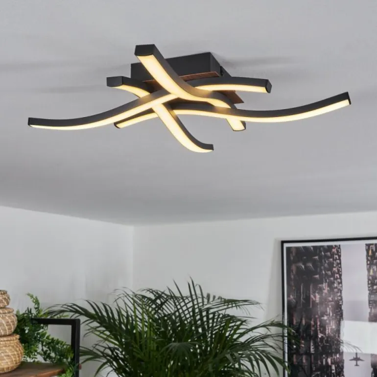 Plafonnier Odda LED Couleur bois, Noir, 4 lumières