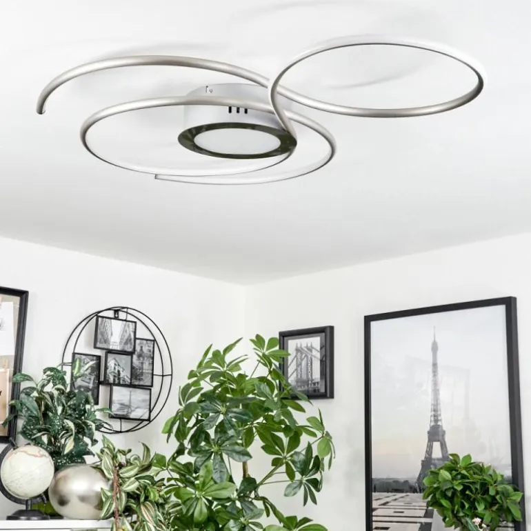 Plafonnier Olok LED Argenté, Blanc, 1 lumière, Télécommandes