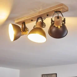 Plafonnier Orny Anthracite, Bois clair, 3 lumières