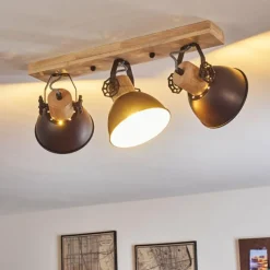 Plafonnier Orny Anthracite, Bois clair, 3 lumières