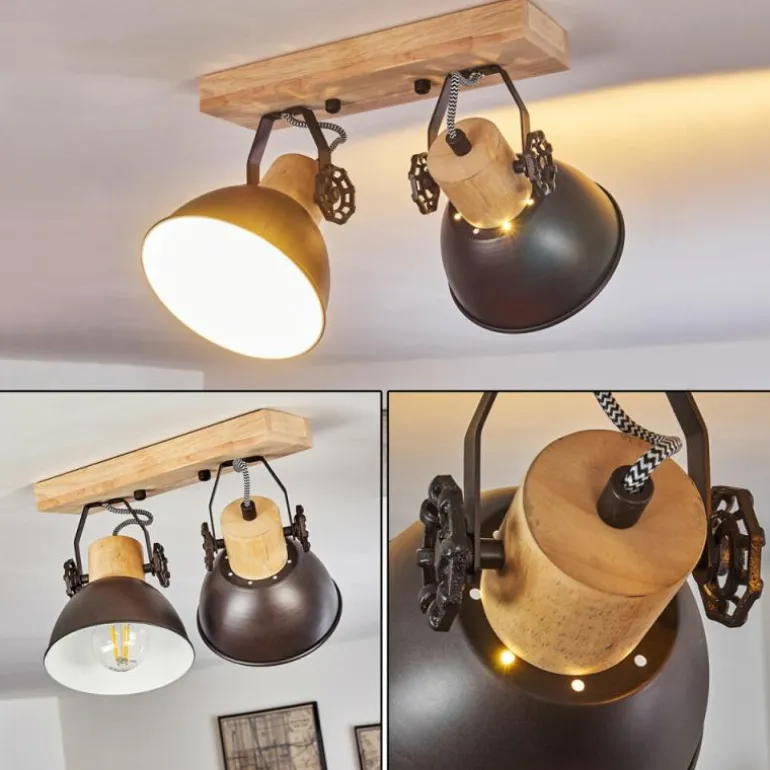 Plafonnier Orny Anthracite, Bois clair, 2 lumières