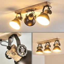 Plafonnier Orny Anthracite, Bois clair, 3 lumières